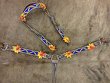 New! Showman Rainbow beaded Headstall and Breast collar Set with 3D leather painted flower accents - Country Scene Saddlery and Pet Supplies