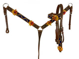 New! Showman Rainbow beaded Headstall and Breast collar Set with 3D leather painted flower accents - Country Scene Saddlery and Pet Supplies