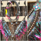 NEW! Showman ® Rainbow Inlay metallic with pink metallic . - Country Scene Saddlery and Pet Supplies