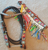 Showman ® Rainbow tie dye headstall and breast collar set. - Country Scene Saddlery and Pet Supplies