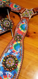 Showman ® Rainbow tie dye headstall and breast collar set. - Country Scene Saddlery and Pet Supplies