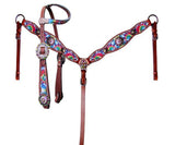 Showman ® Rainbow tie dye headstall and breast collar set. - Country Scene Saddlery and Pet Supplies
