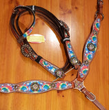 Showman ® Rainbow tie dye headstall and breast collar set. - Country Scene Saddlery and Pet Supplies