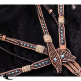 New! Showman ® Rawhide Braided Headstall and Breast collar Set with Turquoise Studs. - Country Scene Saddlery and Pet Supplies