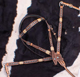 New! Showman ® Rawhide Braided Headstall and Breast collar Set with Turquoise Studs. - Country Scene Saddlery and Pet Supplies