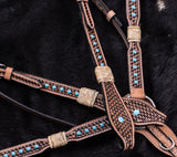 New! Showman ® Rawhide Braided Headstall and Breast collar Set with Turquoise Studs. - Country Scene Saddlery and Pet Supplies