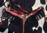 NEW! Showman ® Red and Gold Sequins Inlay Single Ear Headstall and Breast Collar Set with black suede leather fringe. - Country Scene Saddlery and Pet Supplies