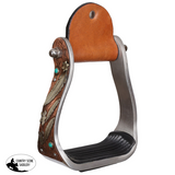 New! Showman® Silver Feather Aluminium Western Stirrups – Bronze & Turquoise - Western Stirrups