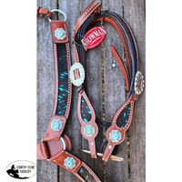 Showman ® Teal Acid Wash Cowhide Inlay One Ear Headstall