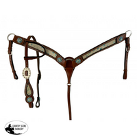 Showman ® Teal Acid Wash Cowhide Inlay One Ear Headstall