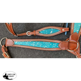 NEW! Showman® Teal Acid Wash Cowhide Inlay One Ear headstall and breast collar set. - Country Scene Saddlery and Pet Supplies