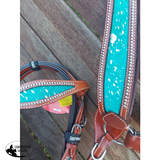 NEW! Showman® Teal Acid Wash Cowhide Inlay One Ear headstall and breast collar set. - Country Scene Saddlery and Pet Supplies