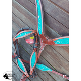 NEW! Showman® Teal Acid Wash Cowhide Inlay One Ear headstall and breast collar set. - Country Scene Saddlery and Pet Supplies
