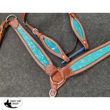 Showman® Teal Acid Wash Cowhide Inlay One Ear Headstall And Breast Collar Set. #western Bridles