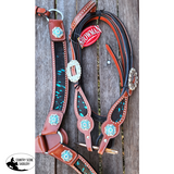 NEW! Showman ® Teal Acid Wash Cowhide Inlay One Ear headstall - Country Scene Saddlery and Pet Supplies