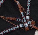 Showman ® Teal and Red Navajo Beaded headstall and breast collar set. - Country Scene Saddlery and Pet Supplies