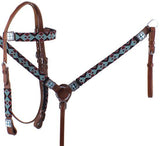 Showman ® Teal and Red Navajo Beaded headstall and breast collar set. - Country Scene Saddlery and Pet Supplies