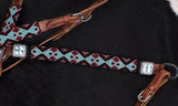 Showman ® Teal and Red Navajo Beaded headstall and breast collar set. - Country Scene Saddlery and Pet Supplies