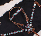 Showman ® Teal and Red Navajo Beaded headstall and breast collar set. - Country Scene Saddlery and Pet Supplies