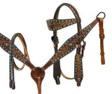 Showman ® Teal buck stitched headstall and breast collar set with engraved bronze conchos. - Country Scene Saddlery and Pet Supplies