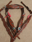 Showman ® Teal snake headstall and breast collar set with crystal rhinestones. - Country Scene Saddlery and Pet Supplies