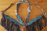 NEW! Showman ® Turquoise and Brown Floral Tooled browband headstall and breast collar set. - Country Scene Saddlery and Pet Supplies