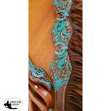 New! ~ Showman ® Turquoise And Brown Floral Tooled Browband Headstall Breast Collar Set.