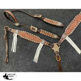 Showman ® Two-Tone Tooled Single Ear Headstall And Breast Collar Set Rawhide Braided Sets