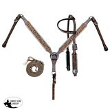 Showman ® Two-Tone Tooled Single Ear Headstall And Breast Collar Set Tack Sets