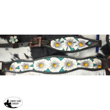 NEW! Showman ® White poppy painted flower with teal inlay one ear headstall and breast collar set with fringe. - Country Scene Saddlery and Pet Supplies
