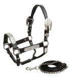 *Showman ® Yearling/Small Horse Dark leather show halter with lead. - Country Scene Saddlery and Pet Supplies