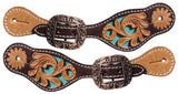 Showman ® Youth leather spur straps with turquoise inlay. - Country Scene Saddlery and Pet Supplies