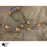 New! Showman Rainbow beaded Headstall and Breast collar Set with 3D leather painted flower accents - Country Scene Saddlery and Pet Supplies