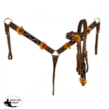 New! Showman Rainbow beaded Headstall and Breast collar Set with 3D leather painted flower accents - Country Scene Saddlery and Pet Supplies