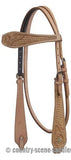 Showman ®Argentina Cow Leather Headstall with Basketweave and Floral Tooling. - Country Scene Saddlery and Pet Supplies