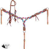 New! Showman Sage Skies Mohair One Ear Headstall and Breastcollar Set - Tack Sets