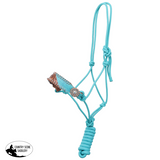 New! Showman Teal Petals Leather Nose Cowboy Knot Halter with Lead - Country Scene Saddlery and Pet Supplies
