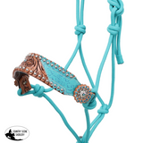 New! Showman Teal Petals Leather Nose Cowboy Knot Halter with Lead - Country Scene Saddlery and Pet Supplies