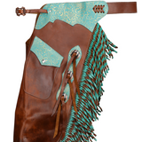 New! Showman Teal Rose Leather Chinks - Country Scene Saddlery and Pet Supplies