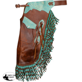 New! Showman Teal Rose Leather Chinks - Country Scene Saddlery and Pet Supplies