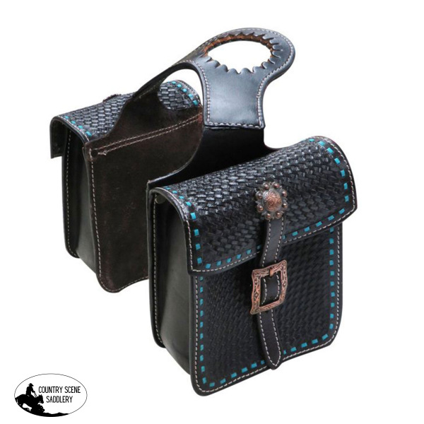 New! Showman Tooled Leather Horn Bag With Teal Buckstitch Horse Tack