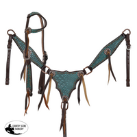 New! Showman Turquoise Gator One Ear Headstall And Breastcollar Set Horse Tack