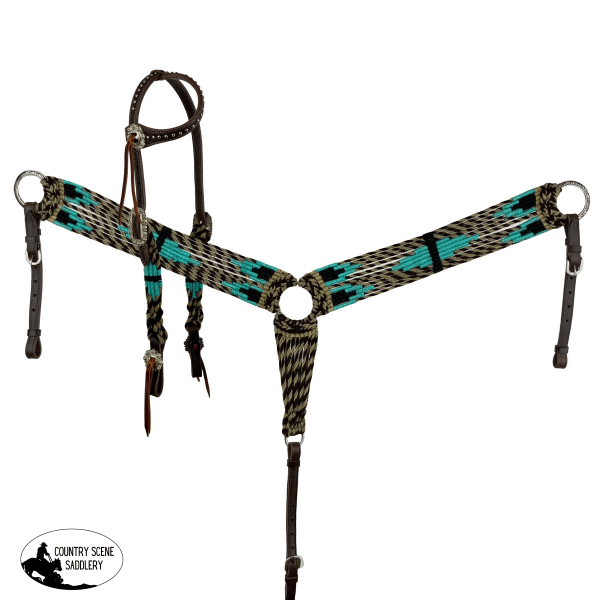 New! Showman Waves Corded Mohair One Ear Headstall And Breastcollar Set Tack Sets