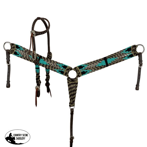 New! Showman Waves Corded Mohair One Ear Headstall And Breastcollar Set Tack Sets