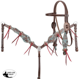 New! Showman Weathered Steer Browband Headstall and Breastcollar Set - Country Scene Saddlery and Pet Supplies