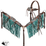 New! Showman Weathered Steer Twist Browband Headstall and Breastcollar Set Cob/Full Tack Sets