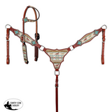 New! Showman Wild Hoof Echoes One Ear Headstall and Breastcollar Set Full Tack Sets