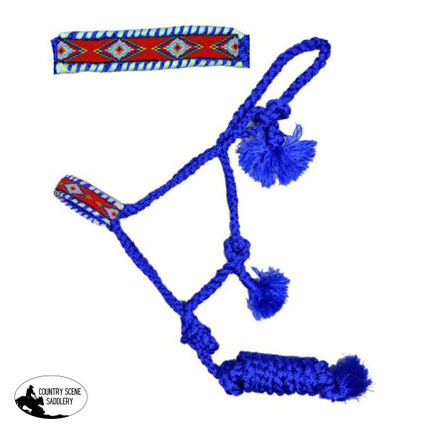 New! Showman Woven Royal Blue Nylon Mule Tape Halter with Beaded Noseband Horse Halters