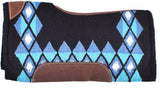 Showman® 34" x 36" Black, Blue, and Teal memory felt bottom saddle pad. - Country Scene Saddlery and Pet Supplies