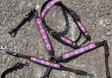 Showman® Argentina Cow Leather 3 Piece Headstall and breast collar set with navajo beaded inlay. - Country Scene Saddlery and Pet Supplies